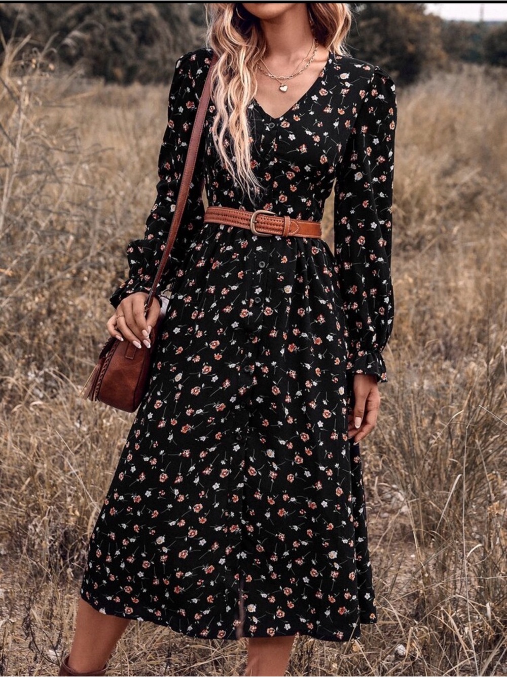 Floral Long-Sleeve long dress